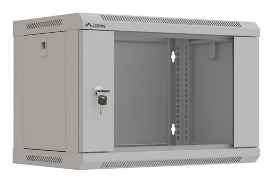 Szafa instalacyjna rack wisząca 19" 6U 540x350 szara drzwi przeszklone Lanberg (Flat Pack)