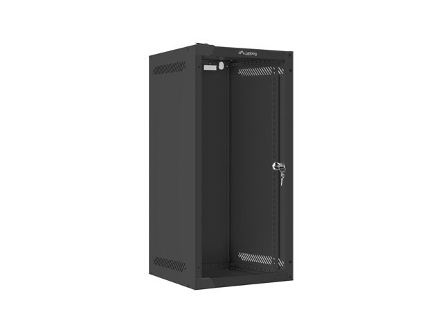 Szafa instalacyjna rack wisząca 10" 12U 280x310 czarna drzwi szklane Lanberg (Flat Pack)