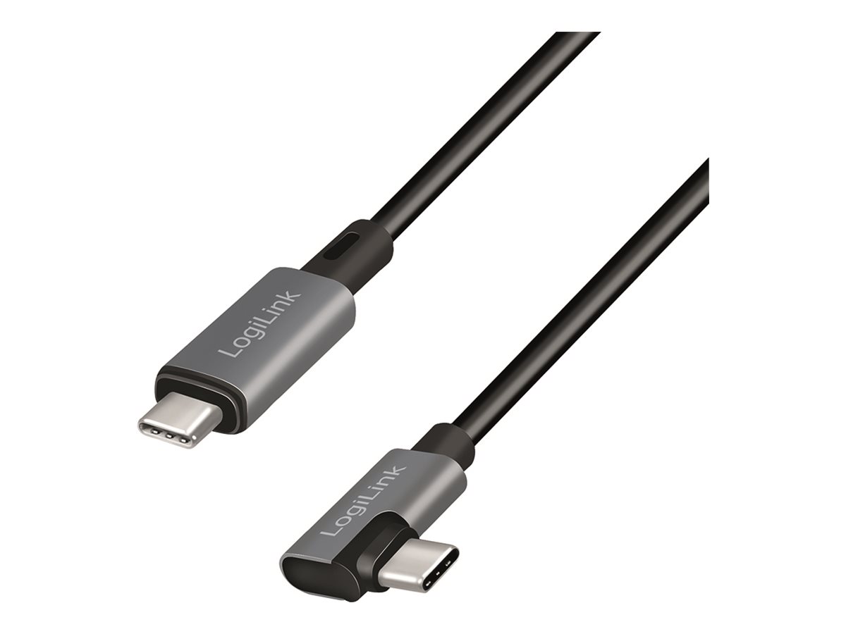 LOGILINK CU0182 Kabel USB 2.0 Type-C C/M kątowy na USB-C/M E-mark PD czarny 1m