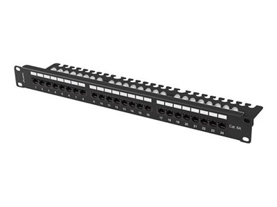 Patch panel 24 port 1U 19" kategoria 6A UTP z organizerem kablowym czarny LANBERG