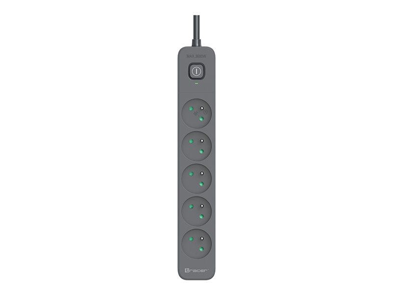 TRACER Listwa zasilająca antyprzepięciowa Super Line+ 1.5 m Graphite 5 gniazd