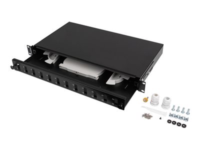 Przełącznica światłowodowa LANBERG 12xSC duplex / 12xLC quad rack 19" 1U czarna + akcesoria