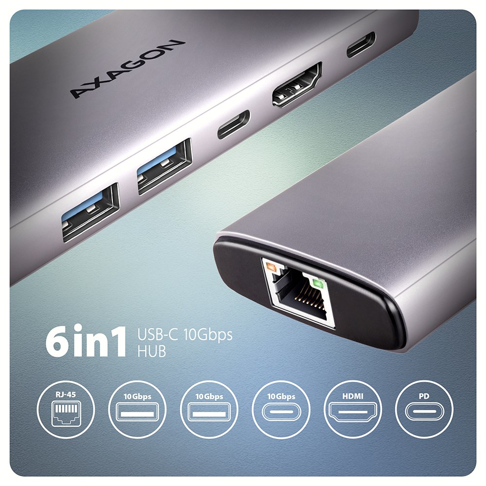 Axagon HMC-6G2L stacja dokująca Przewodowa USB 3.2 Gen 2 (3.1 Gen 2) Type-C Aluminium