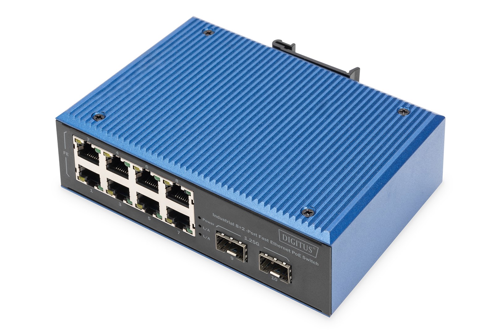 Industrial 8+2-Port Fast Ethernet PoE Switch 8 Port PoE FE RJ45, 2 GE SFP Ports