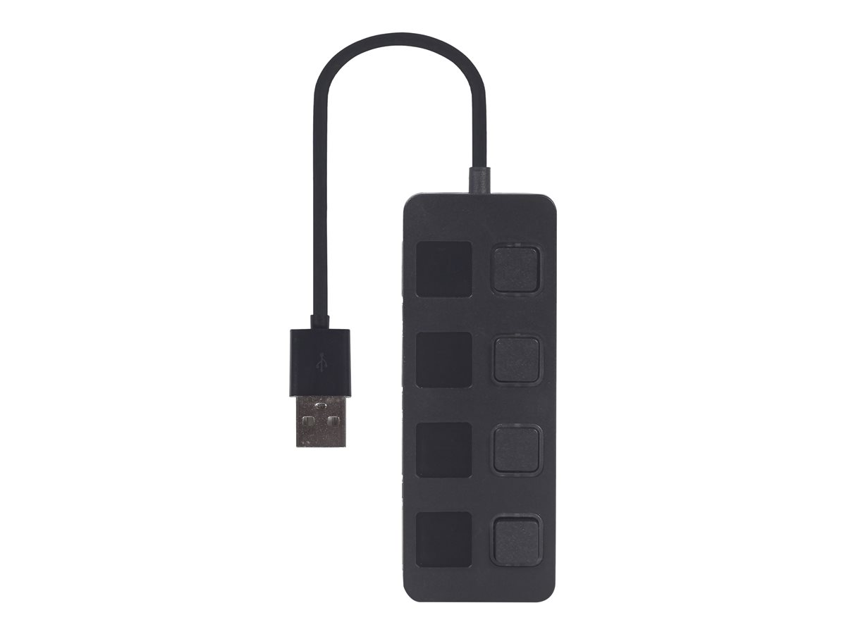 HUB USB 2.0 4-portowy z przełącznikami, czarny