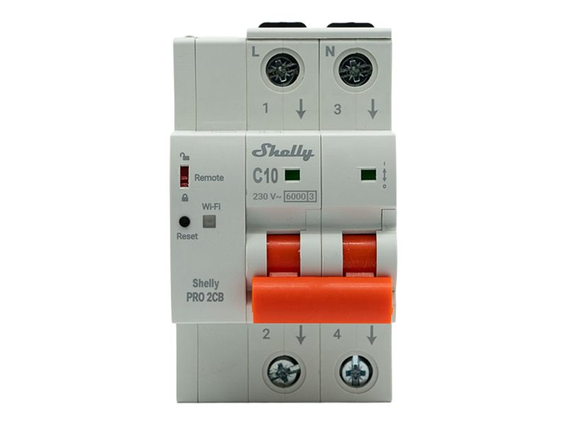 SHELLY Pro 2CB C10 Ethernet WiFi Bluetooth DIN Rail 2-Pole 10A C-Curve Circuit Breaker // SPCB-02VENEU