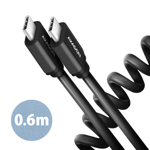 BUCM-CM10TB Kabel spiralny USB-C - USB-C TWISTER 0,6 m, USB 2.0, ładowanie PD 60W/QC4+/AFC/FCP, aluminiowe wtyki, czarny