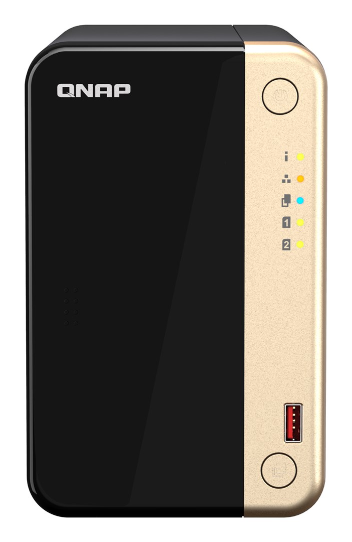 Qnap TS-264-8G, Tower, 2 x 2.5"/3.5" SATA, Intel Celeron N5105/N5095 4C/4T, 8 GB DDR4 onboard not expandable, 2 x 2.5GbE, optional 10GbE, External adapter (PSU)