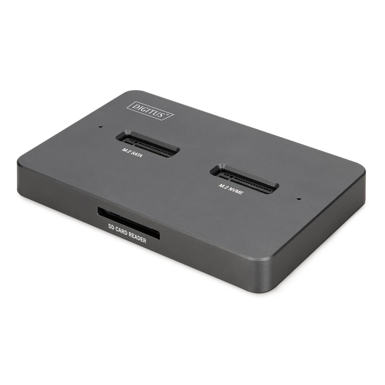 Stacja dokująca dysków | USB-C 3.2 Gen2 10Gbps | SSD M.2 NVMe + SATA (max. 2x 4TB) | Czytnik kart SD-Express 7.1 (max. 2TB) | Czarna