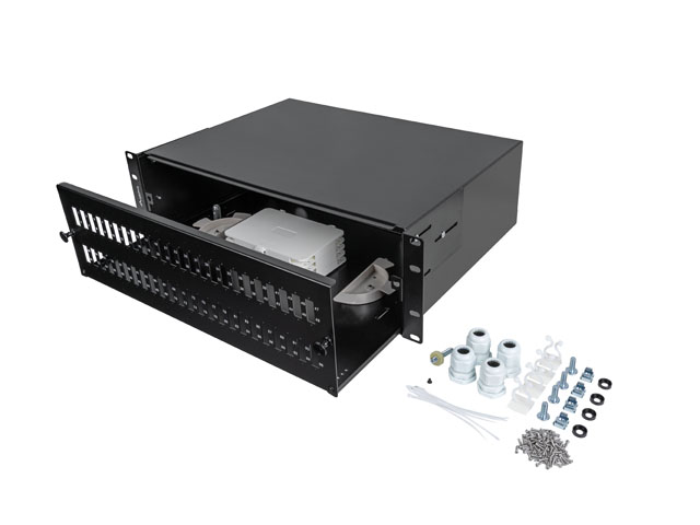 Przełącznica światłowodowa 48XSC Duplex / 48XLC Quad Rack 19 cali 3U czarna + akcesoria