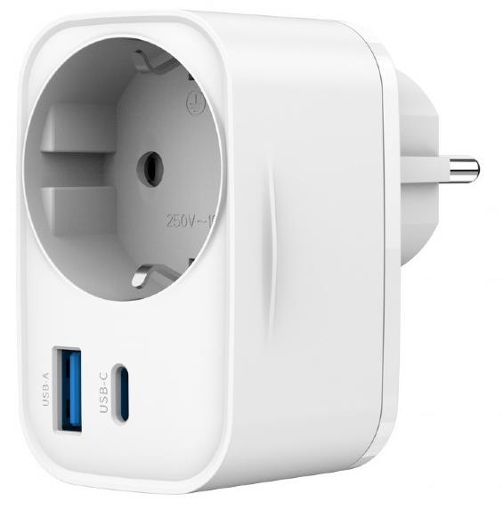 Szybka ładowarka USB z 2 portami i gniazdem AC, 20W, biała