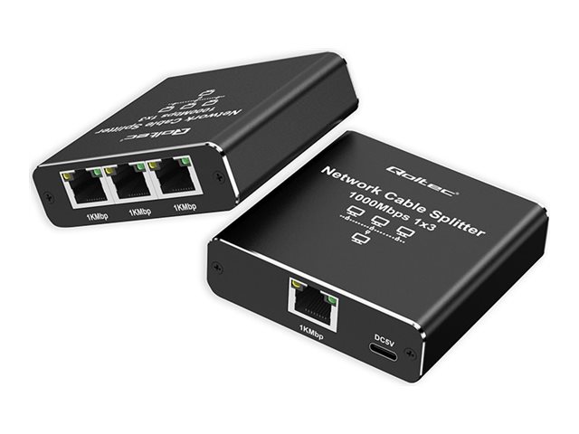 Rozdzielacz Splitter Ethernet mini SWITCH 1x3 RJ45 | 1000Mb/s | USB-C | Aluminium
