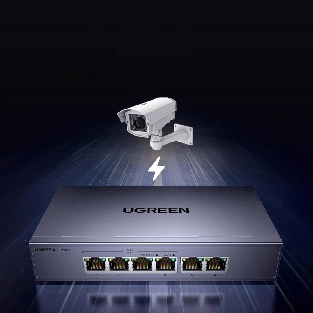 Switch Ugreen przełącznik ethernet 6-Portowy 1Gb/s z PoE - szary