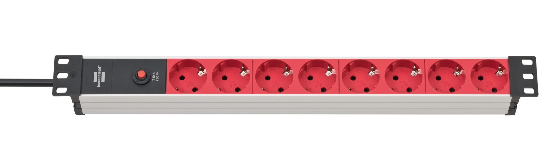 Listwa zasilająca Brennenstuhl Alu-Line 19" Steckdosenleiste 8-fach - 10A Sicherungsautomat und Kaltgerätestecker [19" Steckerleiste für Serverschränke mit 2m Kabel]