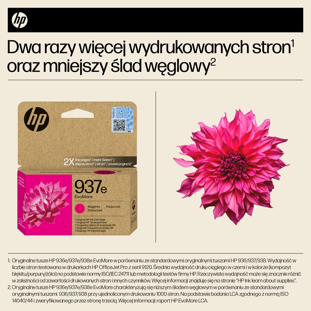 HP Oryginalny purpurowy tusz 937e EvoMore