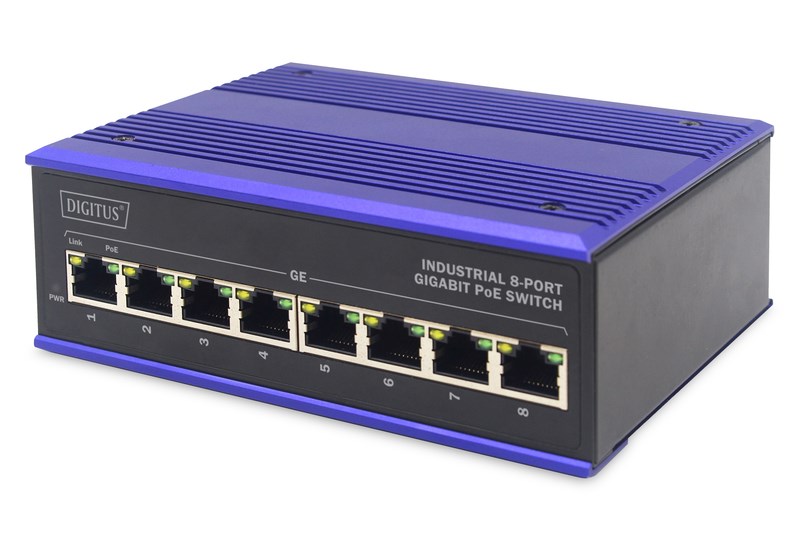 ASSMANN Electronic DN-651121 przełącznik sieciowy Gigabit Ethernet (10/100/1000) Obsługa PoE Czarny, Niebieski