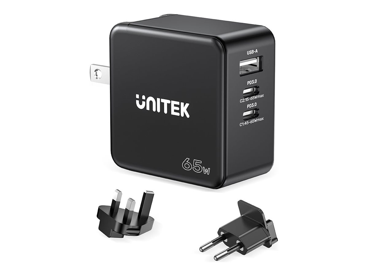 UNITEK ŁADOWARKA P1117B GaN 2x USB-C 1x USB-A PD 65W CZARNA