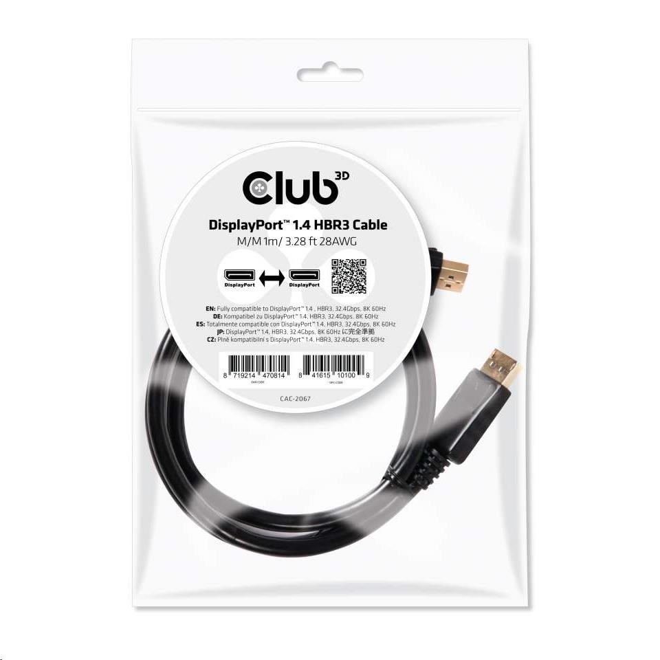 Club3D DisplayPort-Kabel 1.4 HBR3 32,4Gb/s 1m 8K60Hz St/St Polybeutel