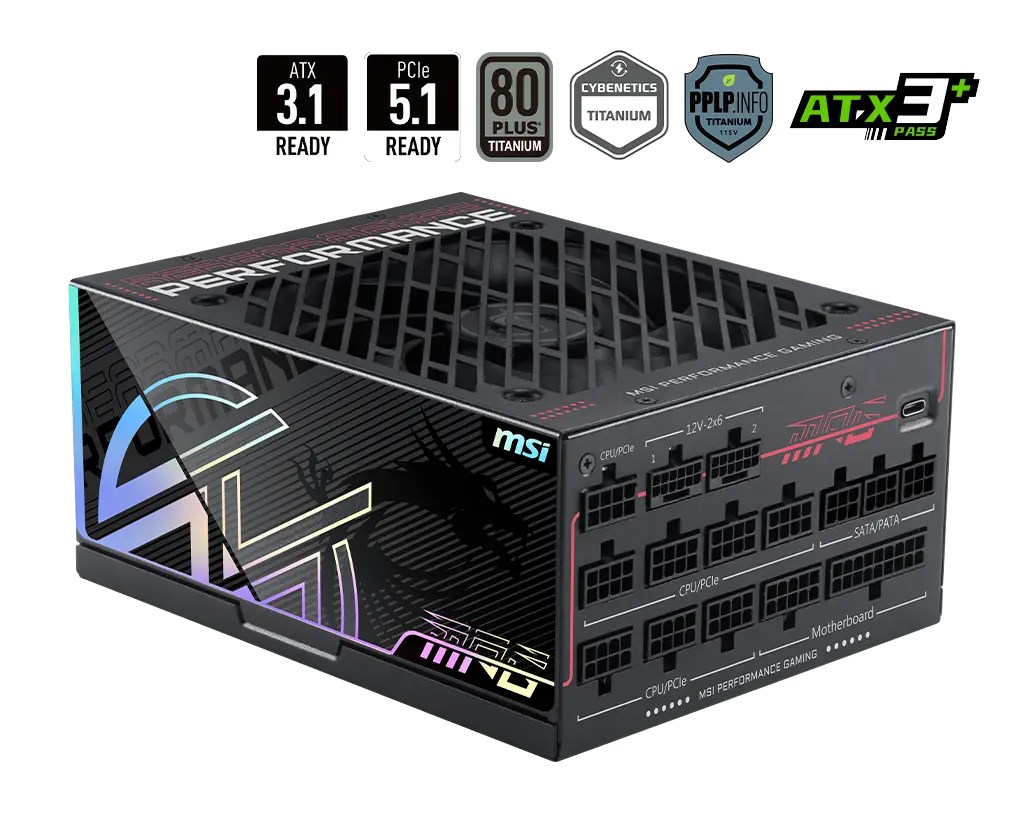 MSI MPG Ai1300TS PCIE5 moduł zasilaczy 1300 W 24-pin ATX ATX Czarny