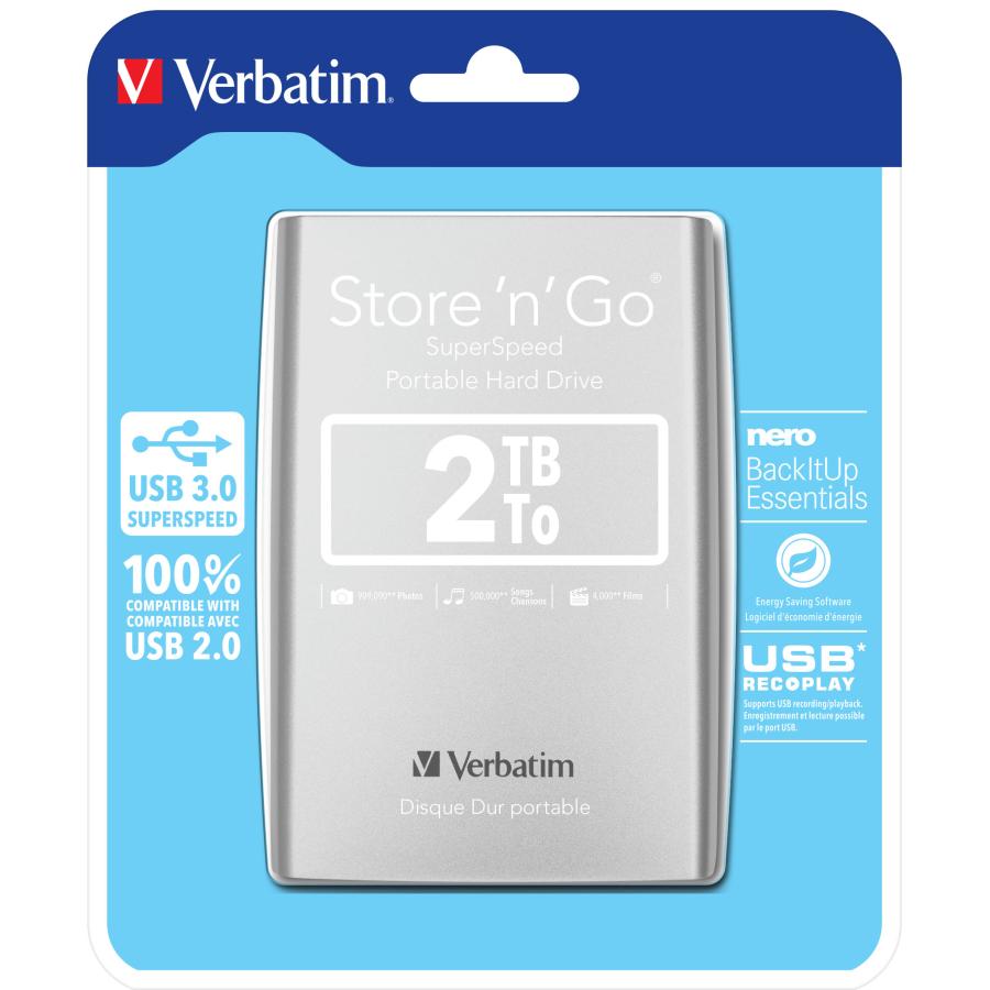 Verbatim Store 'n' Go zewnętrzny dysk twarde 2,05 TB 5400 RPM Micro-USB B 3.2 Gen 1 (3.1 Gen 1) Srebrny