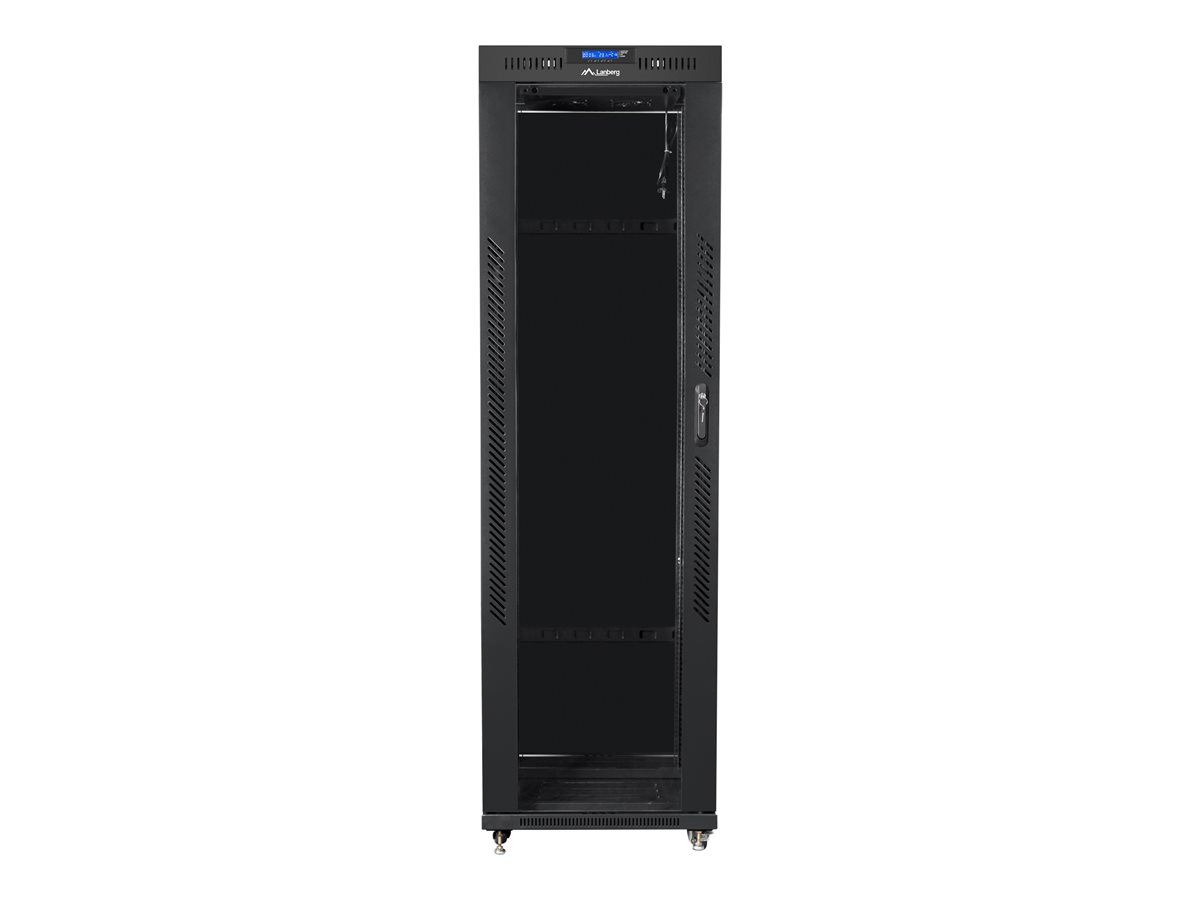 Szafa instalacyjna rack stojąca 19 42u 600x600 czarna, drzwi szklane lcd (Flat pack)