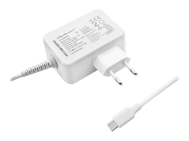 QOLTEC ZASILACZ SIECIOWY 65W | 5-20.3V | 2-3.25A | USB TYP C | PD | BIAŁY