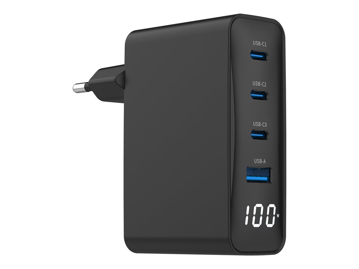 Ładowarka uniwersalna 100W GaN 1xUSB-A 3xUSB-C szybkie ładowanie LCD czarna