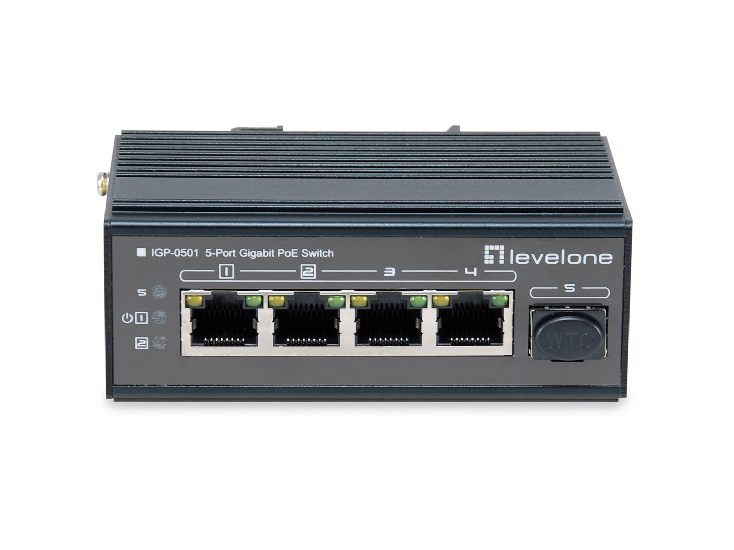 5-portowy gigabitowy przełącznik przemysłowy LevelOne - Szyna DIN - -30°C do 65°C - Gigabit Ethernet (10/100/1000) - Pełny dupleks - Power over Ethernet (PoE) - Uchwyt ścienny (IGP-0501)