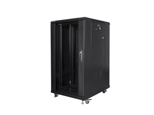 Szafa rack LANBERG FF01-6822-12B stojąca 19" 22U 600X800 CZARNA DRZWI PRZESZKLONE (FLAT PACK)