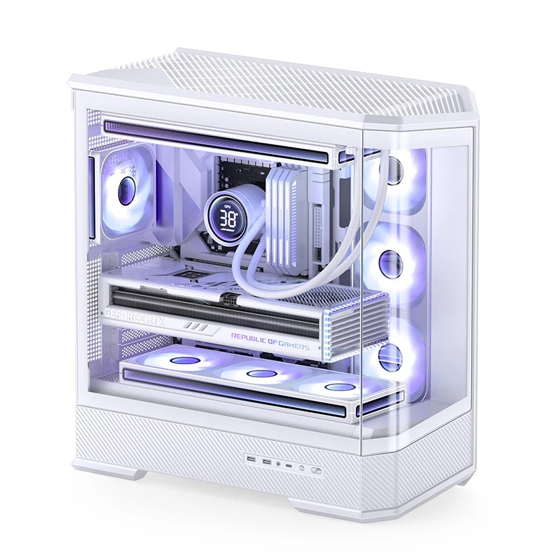 Obudowa PC Jonsbo D400, Midi Tower, ATX, Szkło Hartowane - biała