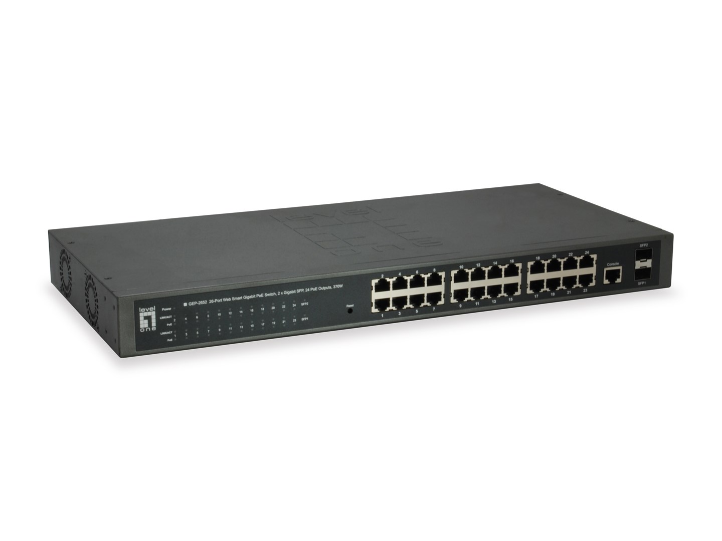 Przełącznik LevelOne WebSmart/GB PoE+ 26-portowy 19" 370W 1Gbps