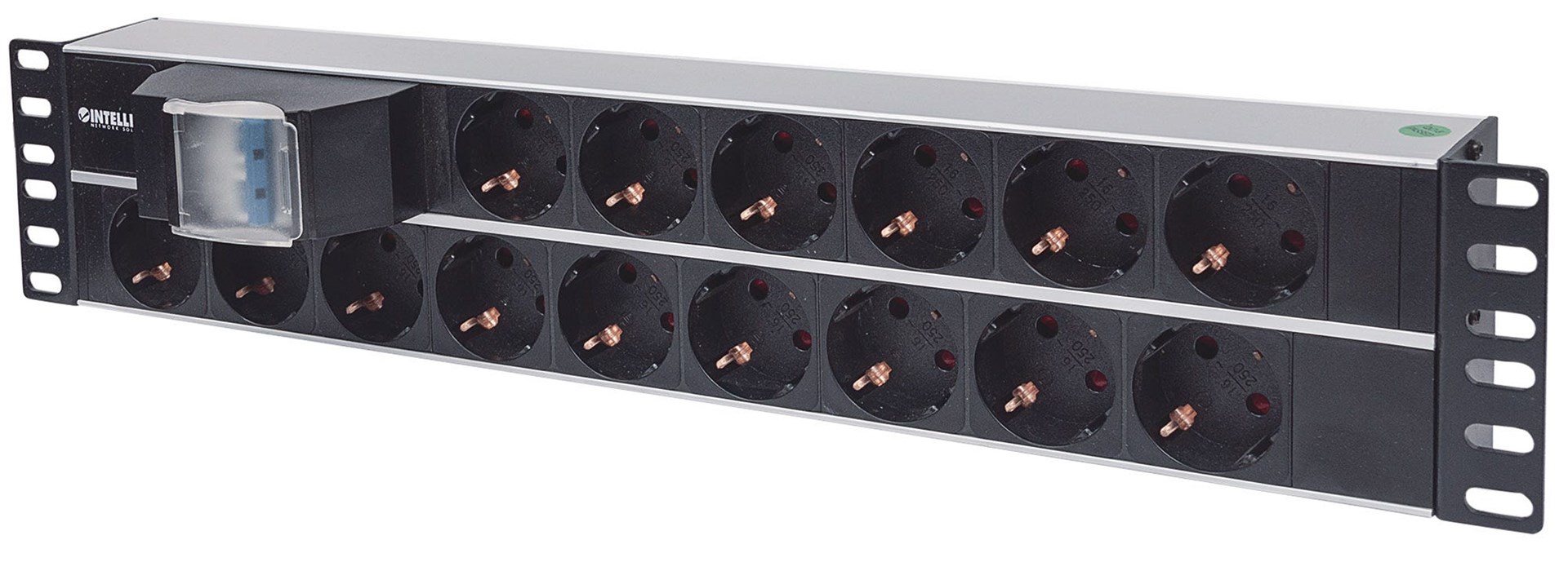 INTELLINET LISTWA ZASILAJĄCA RACK 19" 2U, 15 GNIAZD SCHUKO, Z PODWÓJNYM WYŁĄCZNIKIEM, KABEL 3M