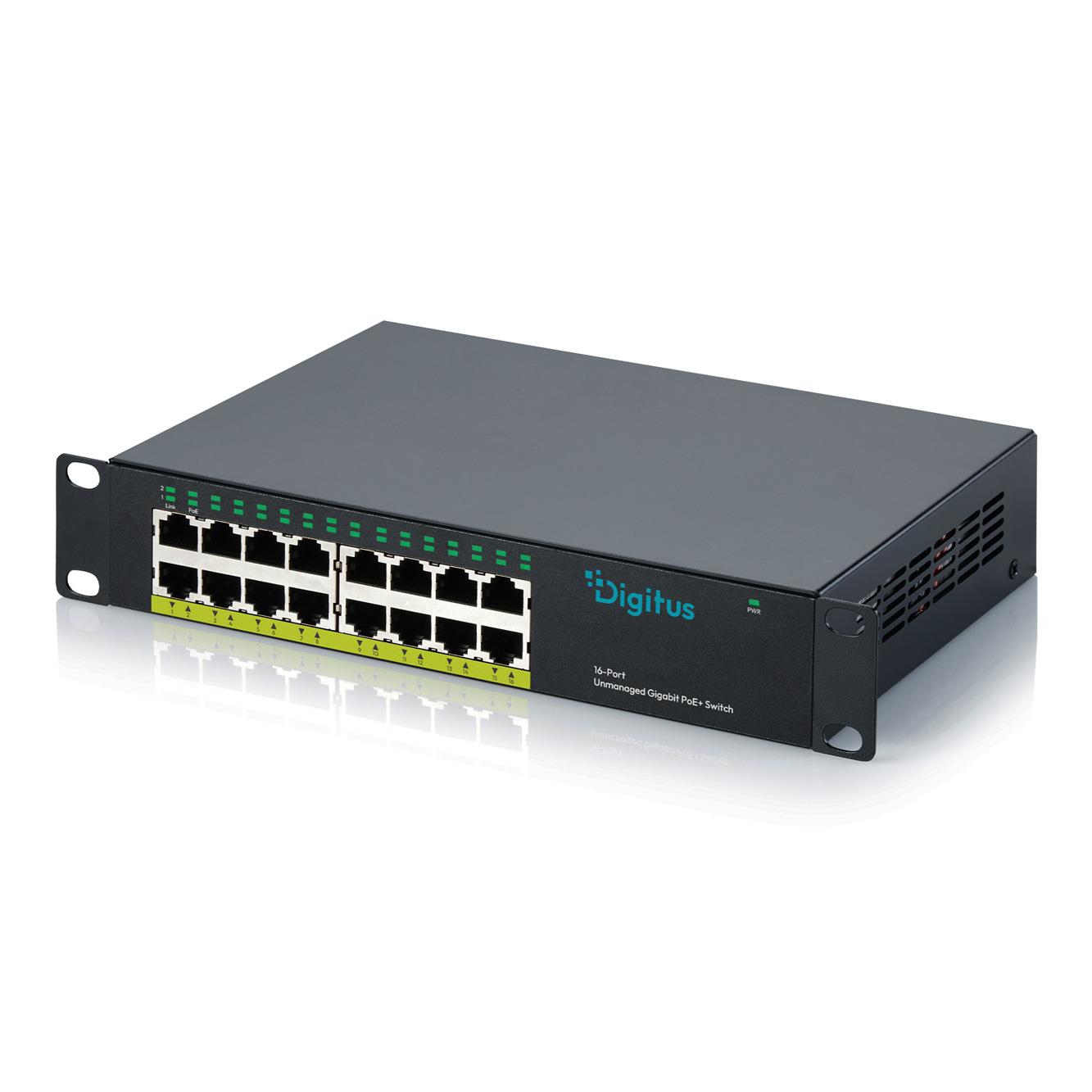 Przełącznik sieciowy niezarządzalny PoE+ 10" 16x RJ45 Gigabit, 32Gbps, budżet 120W, 802.3af/at, metalowy, bez wentylatora, Plug&Play