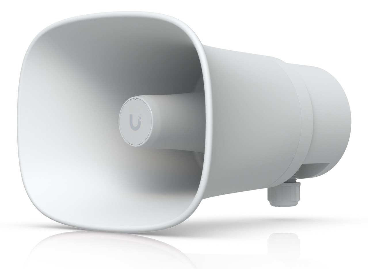 Zewnętrzny klakson Ubiquiti PoE 120 dB przeznaczony do pracy w każdych warunkach atmosferycznych