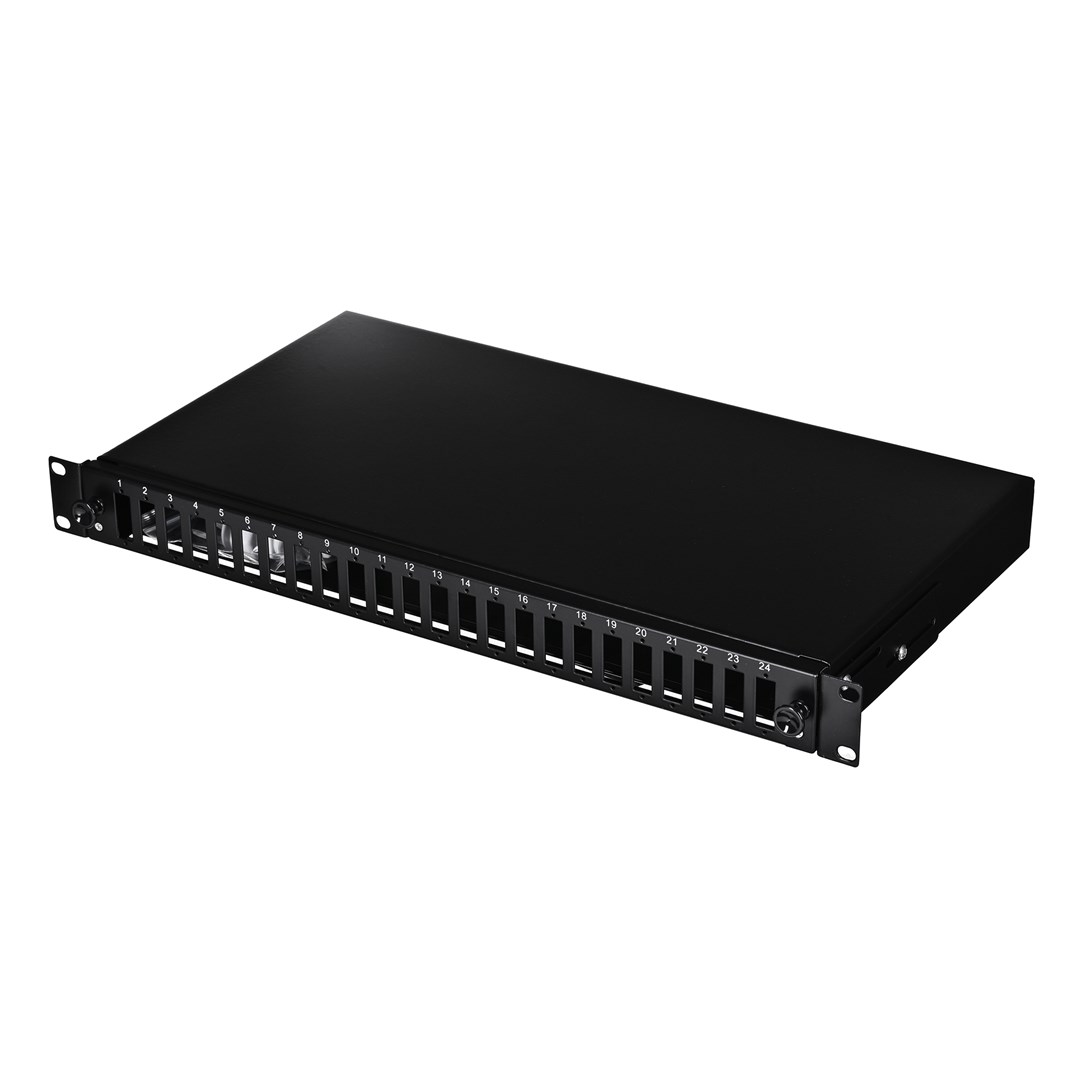 Alantec Przełącznica światłowodowa 24xSC duplex / 24xLC quad 19" 1U z płytą czołową oraz akcesoriami montażowymi (dławiki, opaski), wysuwalna (FOP-1U-24SCD-C)