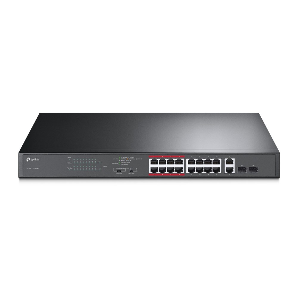 TP-Link TL-SL1218MP przełącznik sieciowy Nie zarządzany Fast Ethernet (10/100) Obsługa PoE Czarny