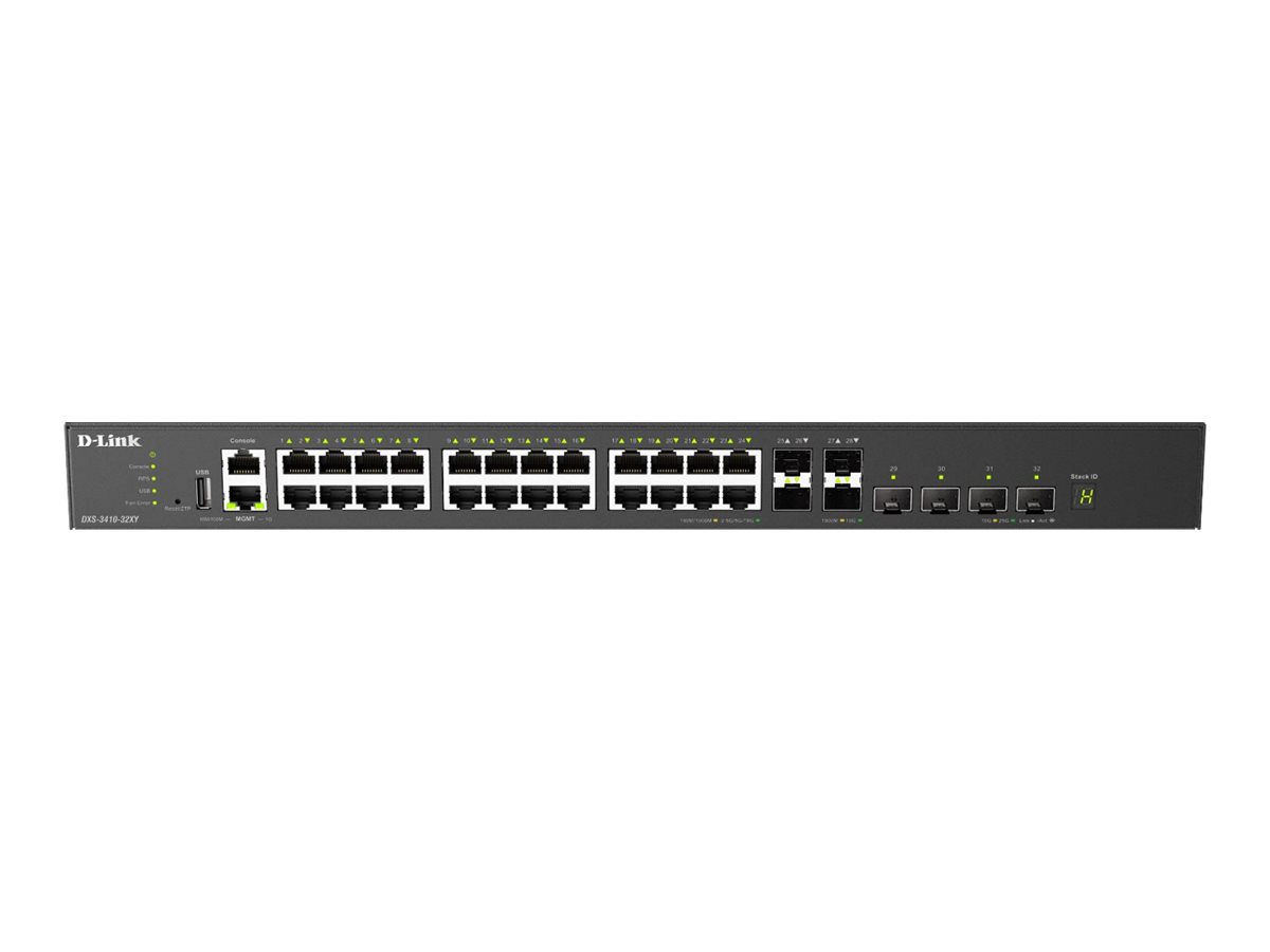 Przełącznik zarządzalny DXS-3410-32XY/E 10G warstwa 3 stakowalny 24*10GBASE-T + 4*10G SFP+ + 4*25G SFP28 Multi-Gigabit