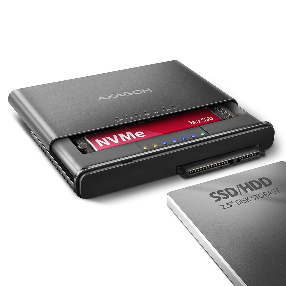Axagon ADSA-CC USB-C 10Gbps - NVMe M.2 SSD & SATA 2.5/3.5 SSD/HDD CLONE MASTER 2 - Digital/Daten - NVMe USB 3.2 Gen 2 (3.1 Gen 2) Type-C Czarny