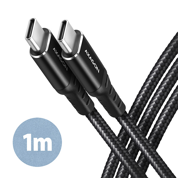 BUCM-CM10AB Kabel USB-C - USB-C 1 m, USB 2.0, ładowanie PD 60W/QC4+/AFC/FCP, aluminiowe wtyki, w oplocie, czarny