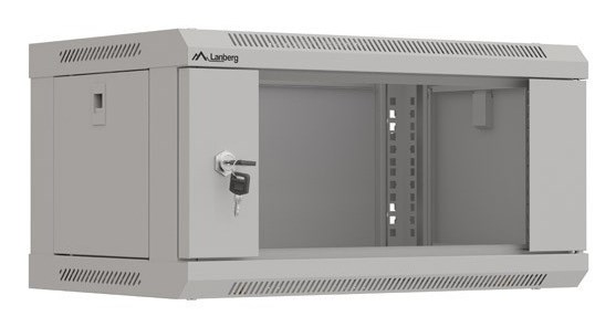 LANBERG SZAFA INSTALACYJNA RACK WISZĄCA 19" 4U 540X350 SZARA DRZWI PRZESZKLONE (FLAT PACK)