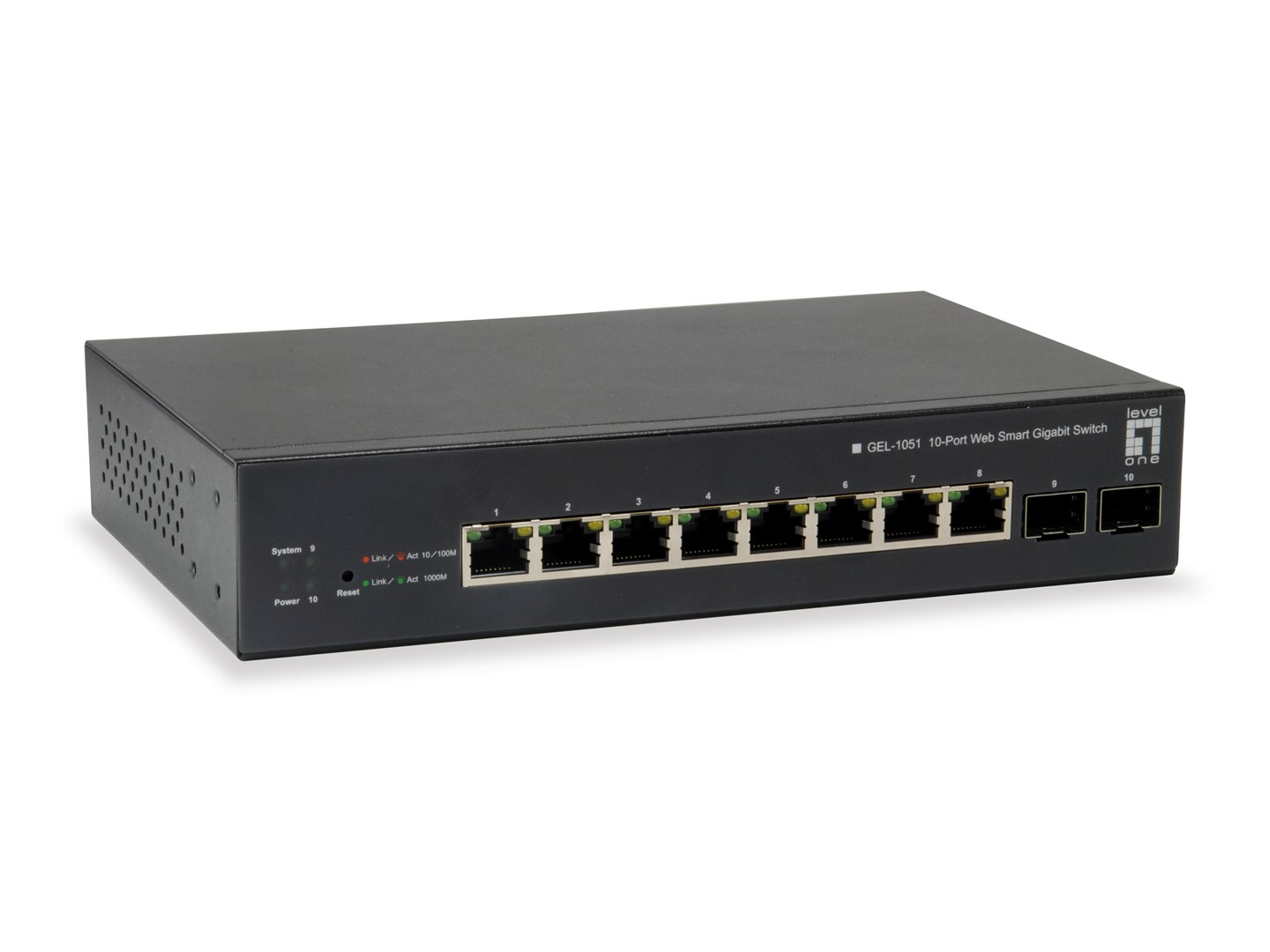 Przełącznik LevelOne GEP-1051 - Inteligentny - 8 x 10/100/1000 (PoE+) + 2 x Gigabit SFP - Biurko, Montaż w szafie - PoE+ (70W)