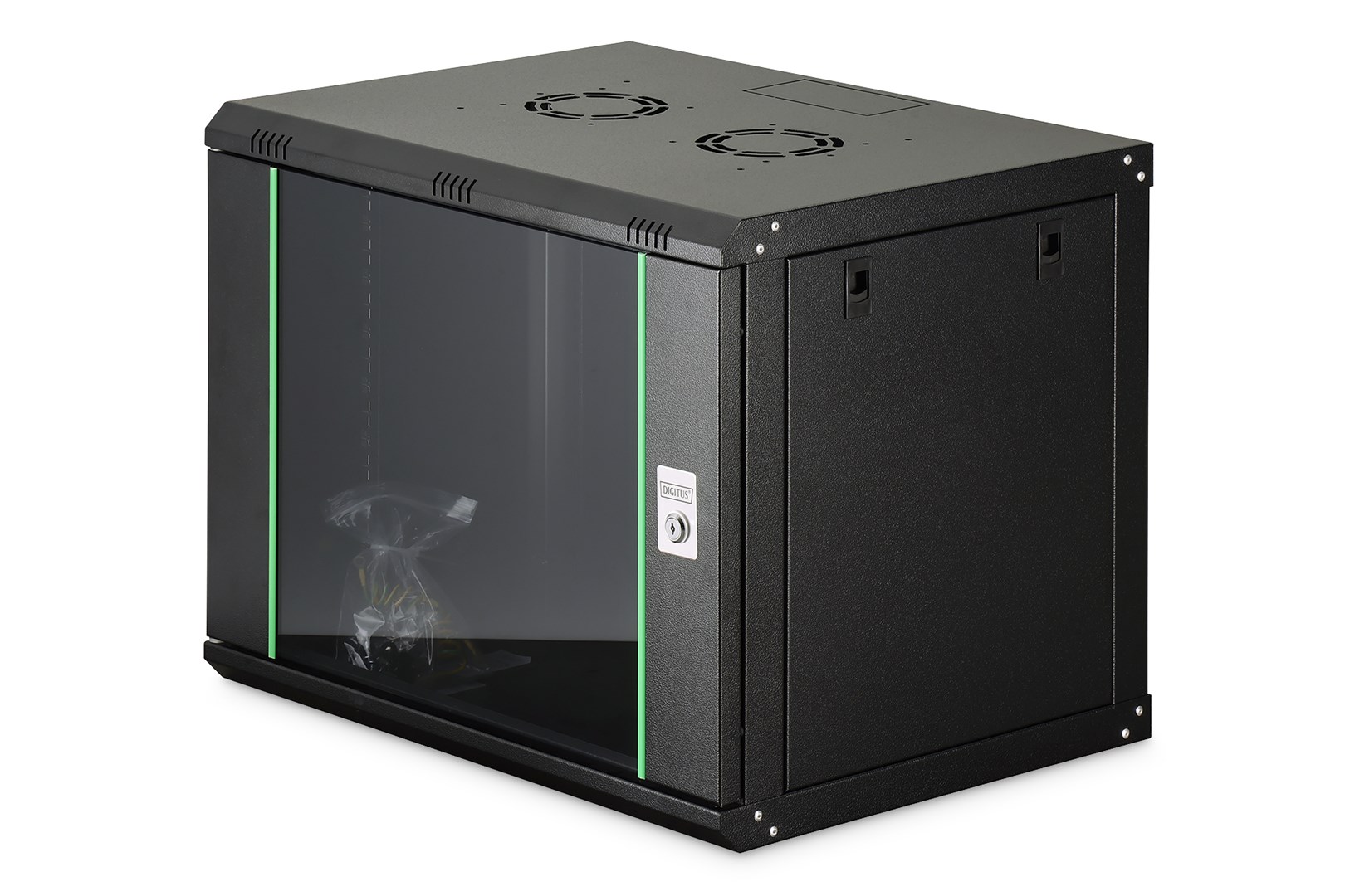 Szafa sieciowa wisząca DYNAmic 19" 9U rack 600x450, drzwi szyba, czarny, niedzielona, złożona, 60kg