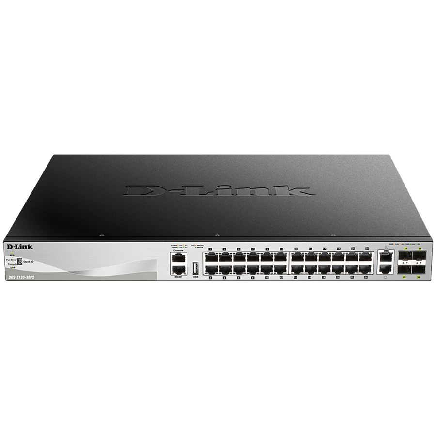 D-Link DGS-3130-30S L3 Stackable Managed switch, 24x SFP, 2x 10G RJ-45, 4x 10G SFP+