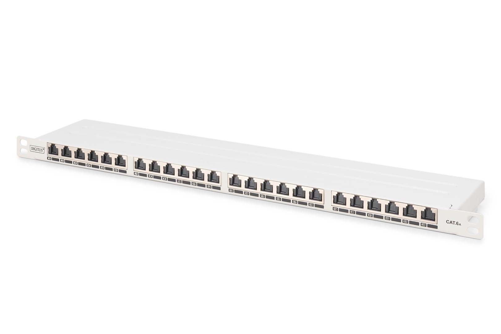 Panel krosowy high density 19'' 24x RJ45, LSA poziom, kat.6A, ekranowany, 0.5U, szary, prowadnica kabli