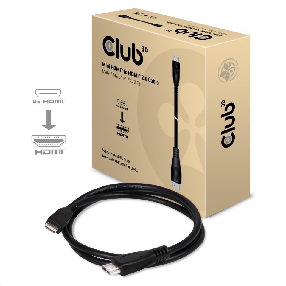 Club3D Kabel Mini-HDMI > HDMI 2.0 1m 4K@60Hz St/St retail