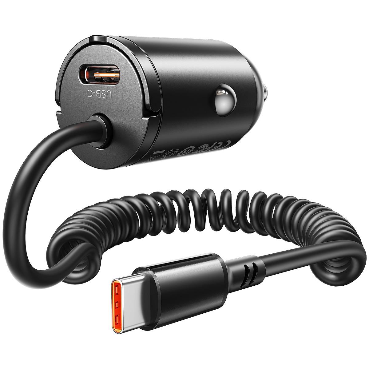 Ładowarka samochodowa Orico DS-30-2C-BK-EP PD 30W, 2 x USB-C, z kablem spiralnym