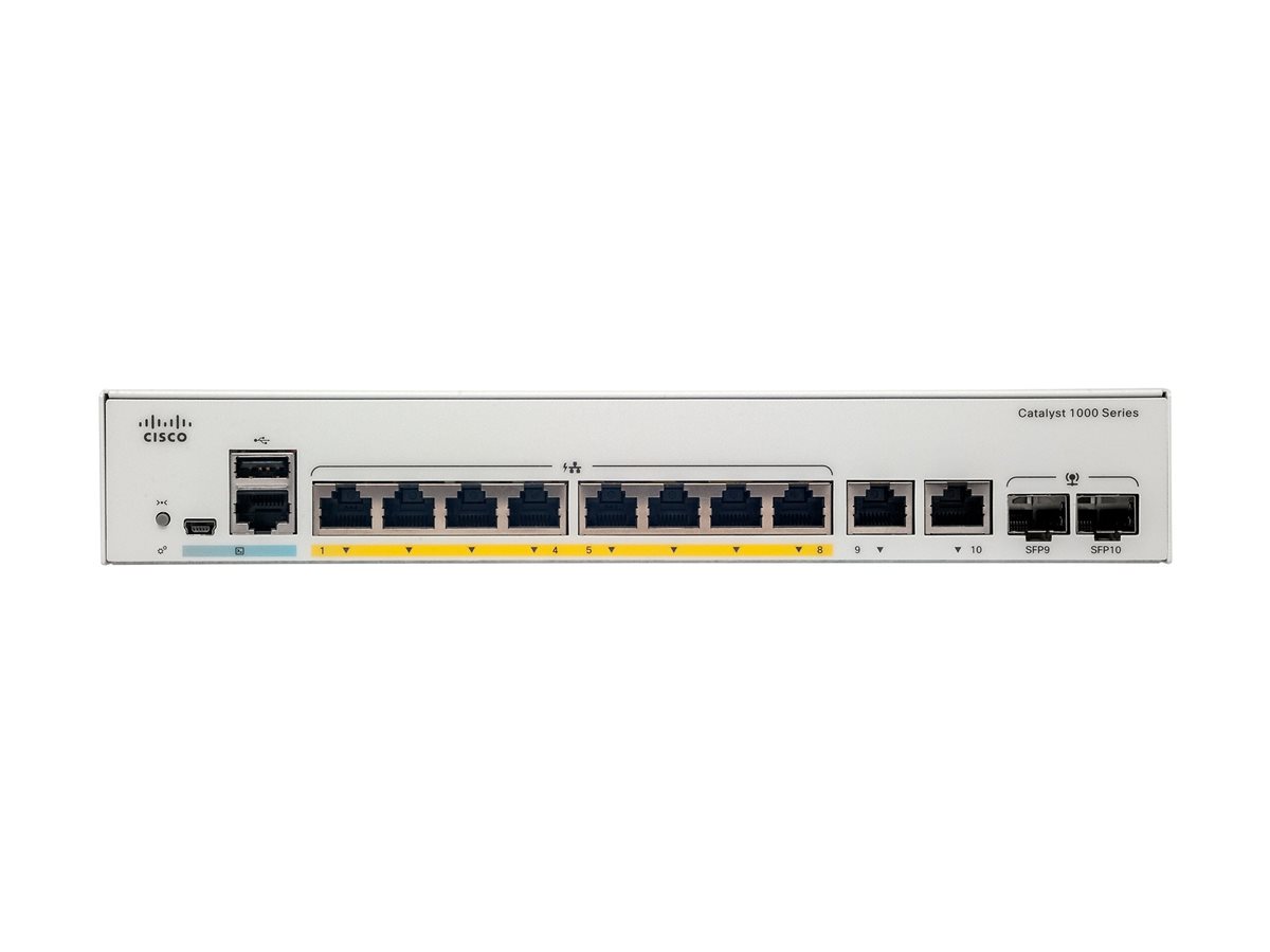 CISCO Catalyst 1000 8-Port Gigabit PoE+ PoE Budget 120W 2 x 1G SFP Uplinks LAN Base