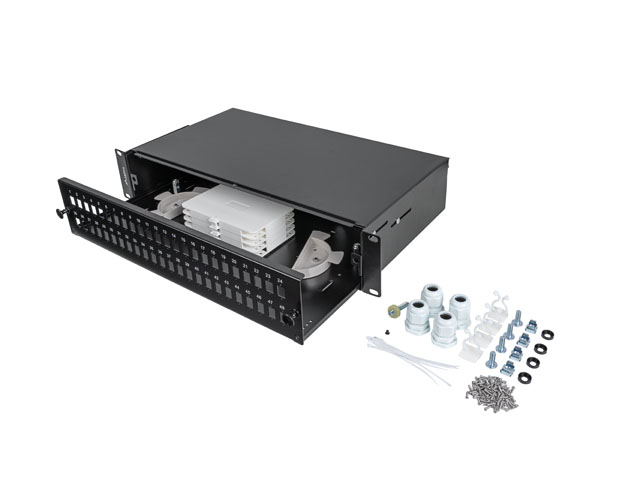 Przełącznica światłowodowa 48XSC Simplex / 48XLC Duplex Rack 19 cali 2U czarna + akcesoria