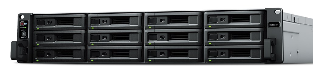 NAS Synology RS3621xs+; 2U RACK; 12x (3.5" SATA HDD/2.5" SATA SSD); Intel Xeon D-1541; 8 GB DDR4 ECC UDIMM (max. 64GB), 4x 1GbE RJ-45, 2x 10GbE RJ-45