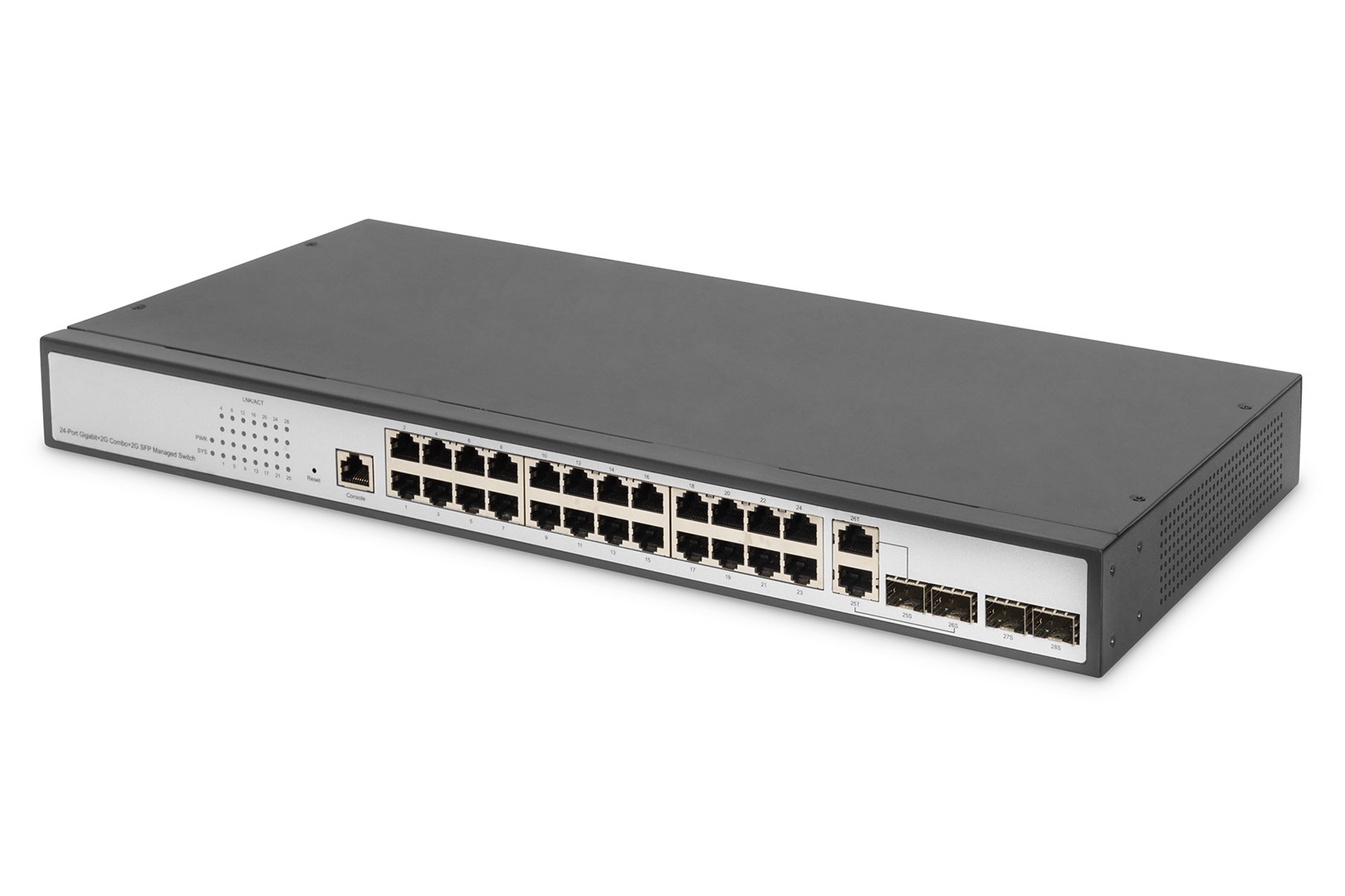 Digitus Przełącznik Gigabit Ethernet Layer 2, 24-portowy, 2x RJ45/SFP-Combo + 2 x porty SFP Uplink